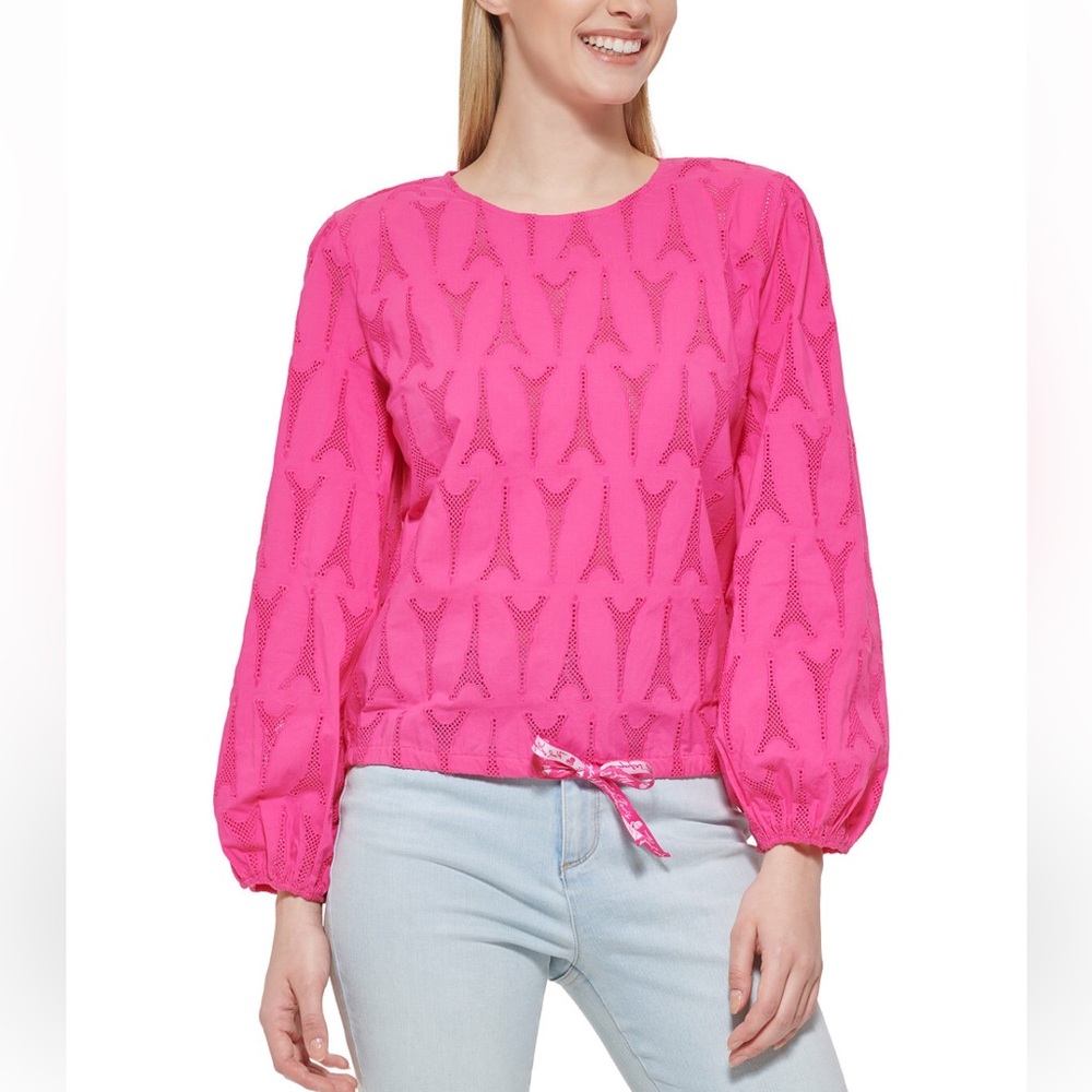 KARL LAGERFELD EIFFEL TOWER EYELET LACE BLOUSE FUSIA COLOR Size S NEW